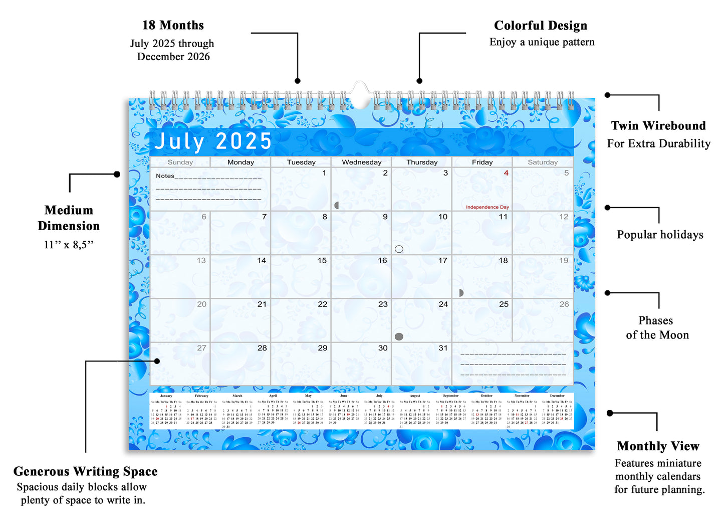 20255-2026 Monthly Spiral-Bound Wall / Desk Calendar - Desktop / Wall Blotter Calendar / Planner - (Edition #19)