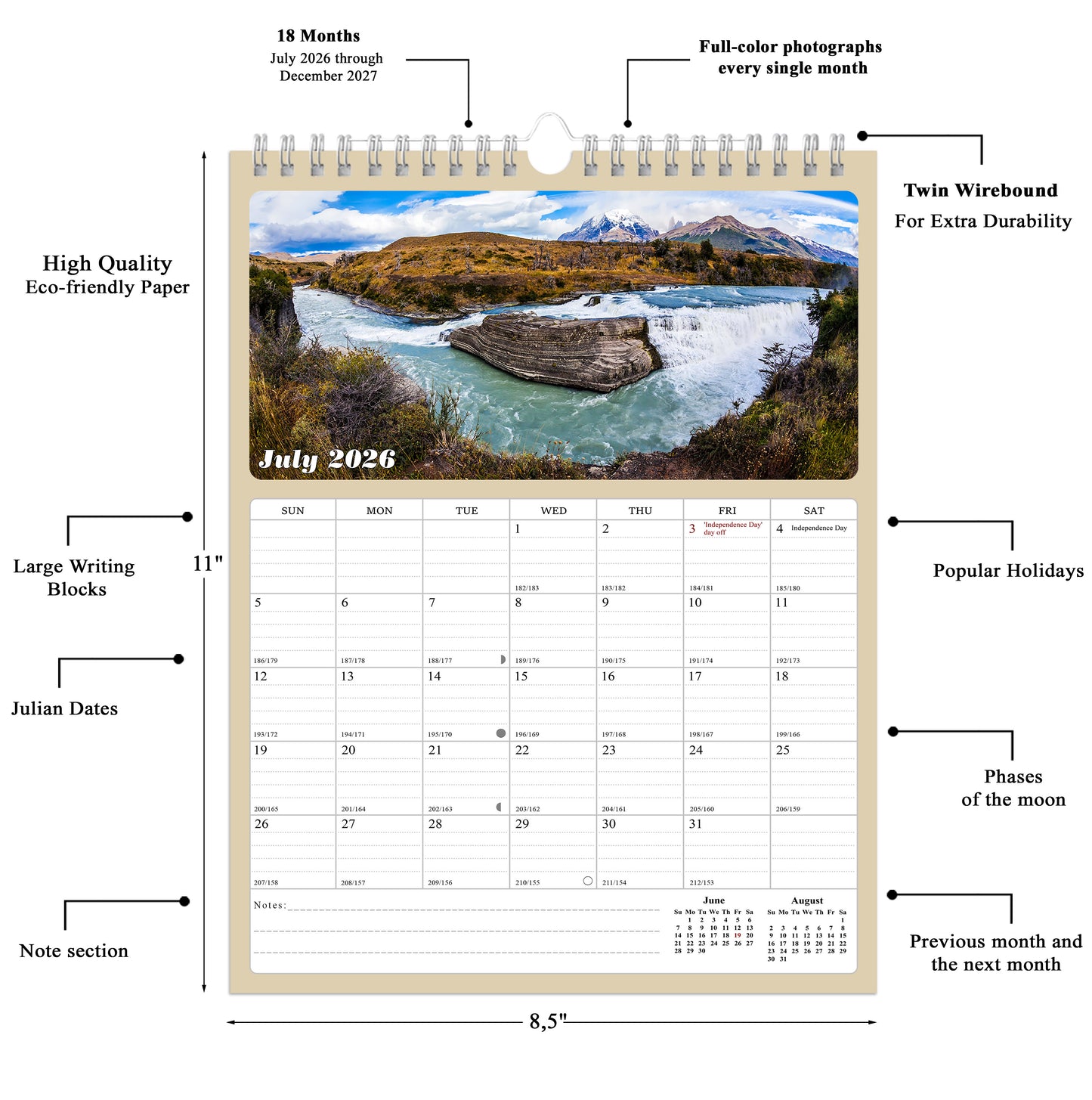 2026 - 2027 Calendar Magnetic Peel & Stick 18 Months 8.5" x 11" National Parks