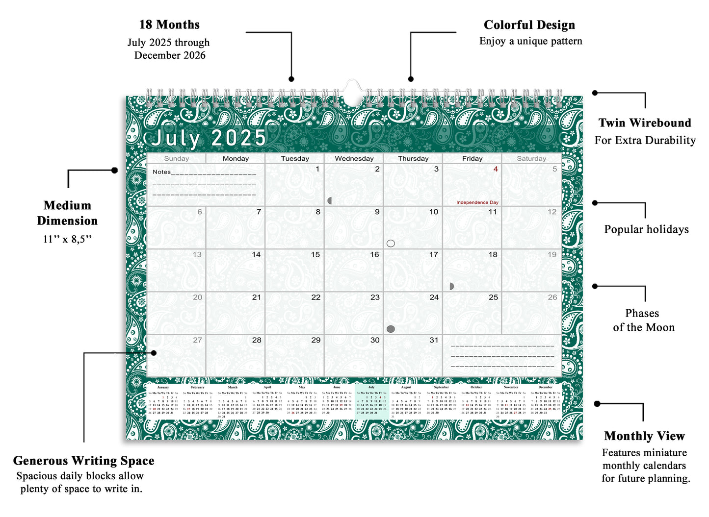 2025-2026 Monthly Spiral-Bound Wall / Desk Calendar - Desktop / Wall Blotter Calendar / Planner - (Edition #24)
