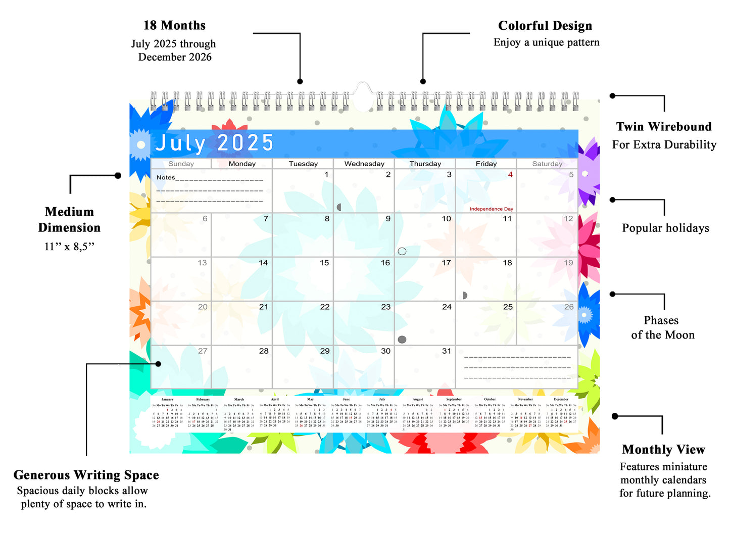2025-2026 Monthly Spiral-Bound Wall / Desk Calendar -  Desktop / Wall Blotter Calendar / Planner - (Edition #01)