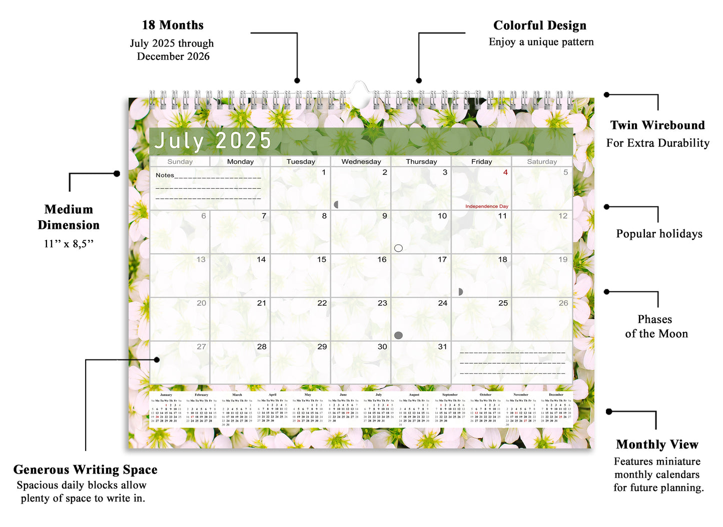 2025-2026 Monthly Spiral-Bound Wall / Desk Calendar - Desktop / Wall Blotter Calendar / Planner - (Edition #23)