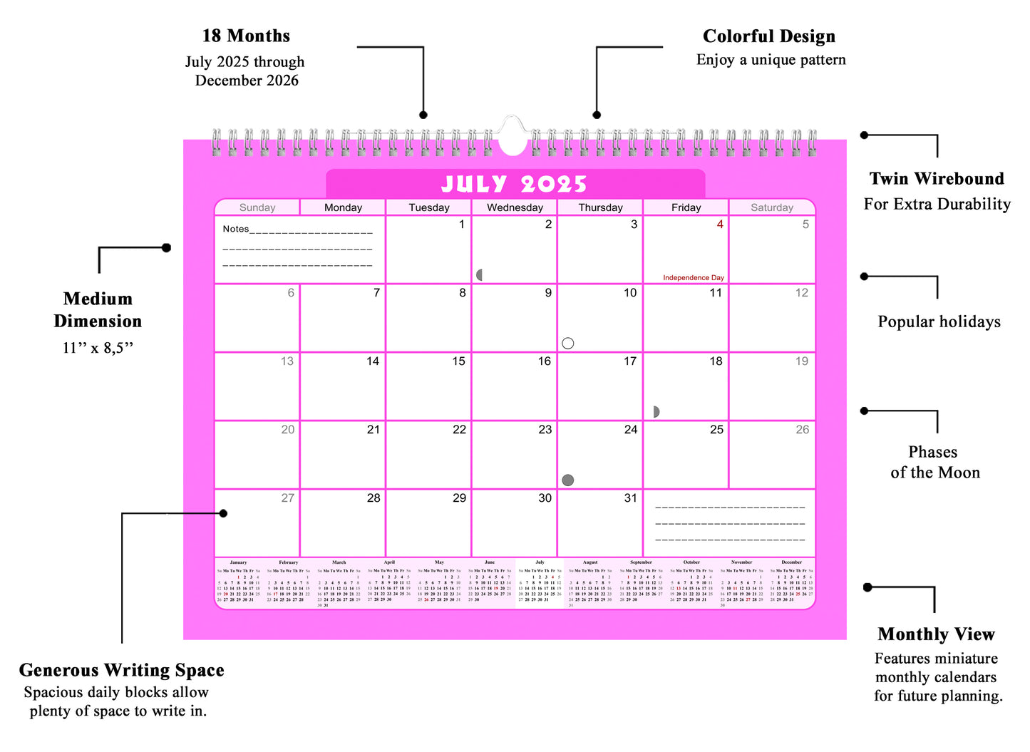 2025-2026 Monthly Spiral-Bound Wall / Desk Calendar - Desktop / Wall Blotter Calendar / Planner - (Edition #07)