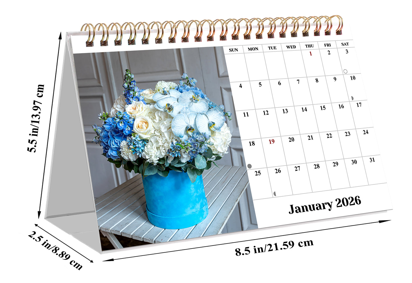 2026-12 Months Desk Calendar Desktop Planner with To-Do List (Bouquets)