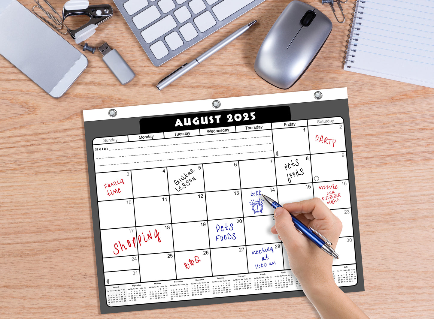 2025 - 2026 Academic Year 12 Months Student Calendar / College Planner for 3-Ring Binder, Desk or Wall -School Supplies - Made in USA -v023