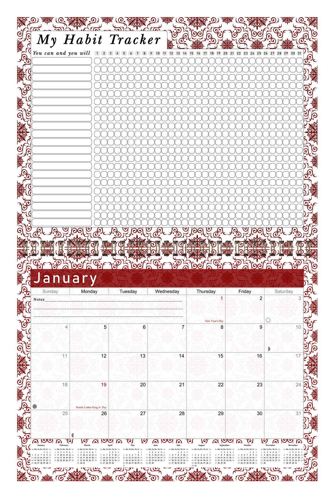 2026 Monthly Desktop/Wall Calendar/Planner - Habit Tracker - (Edition #14)