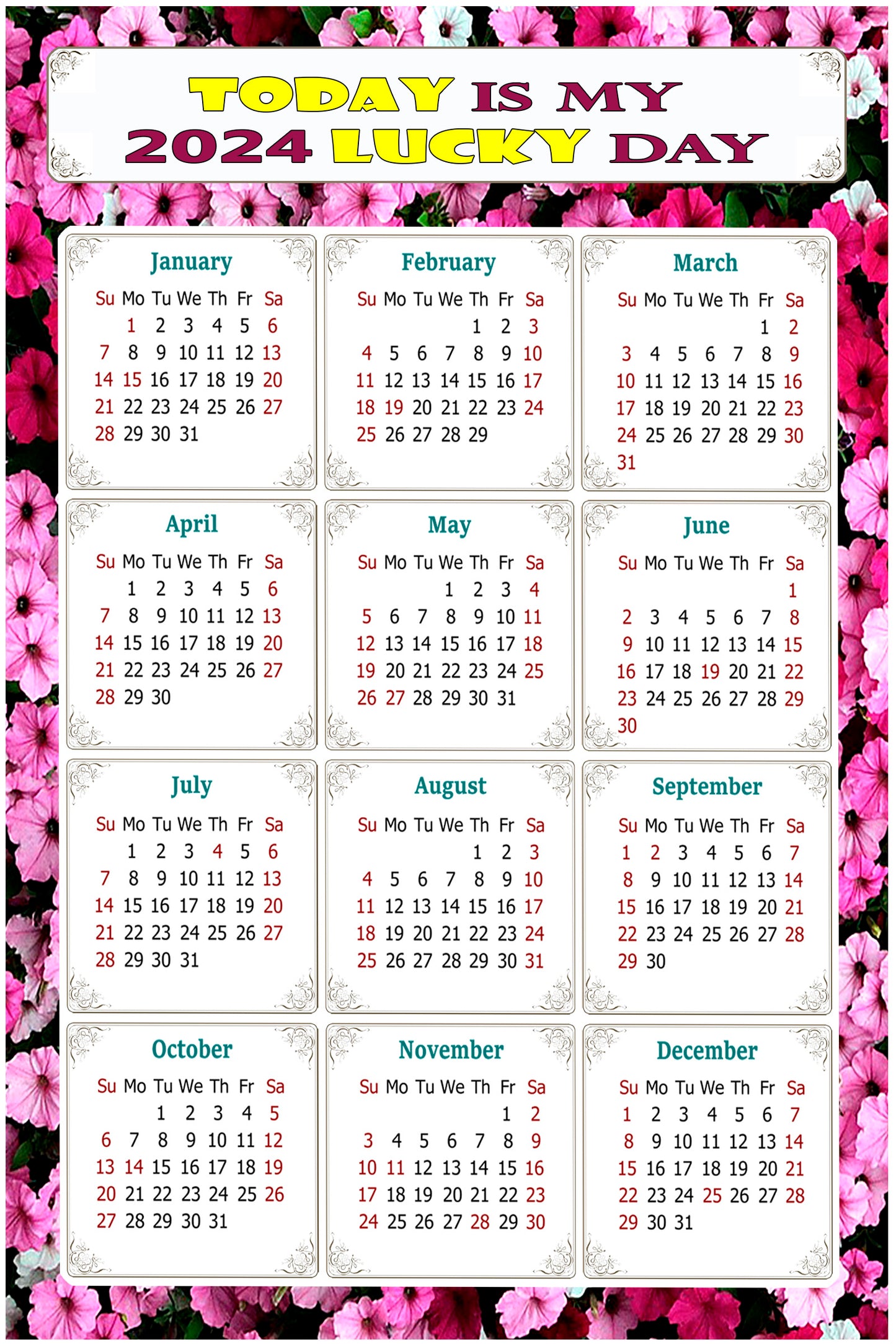 2024 Magnetic Calendar - Calendar Magnets - Today is my Lucky Day - (Fade, Tear, and Water Resistant) - Themed 027