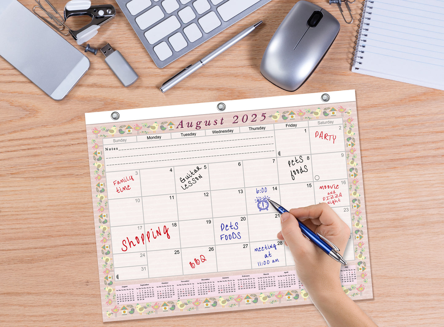 2025 - 2026 Academic Year 12 Months Student Calendar / College Planner for 3-Ring Binder, Desk or Wall -School Supplies - Made in USA -v002