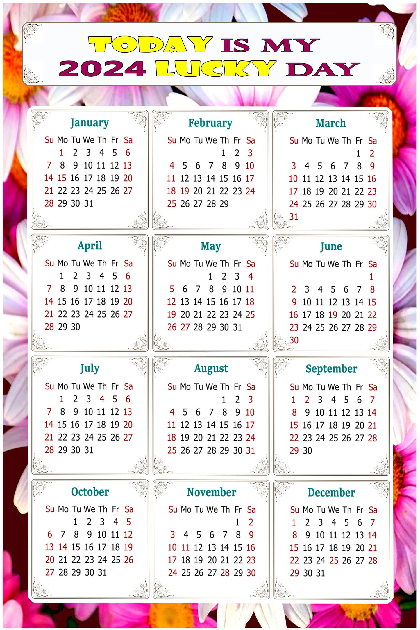 2024 Magnetic Calendar - Calendar Magnets - Today is my Lucky Day - (Fade, Tear, and Water Resistant) - Themed 032