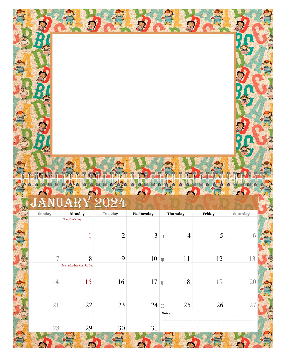2024 Photo Frame Wall Spiral-bound Calendar (Add Your Own Photos) - 12 Months Desktop/Wall Calendar/Planner - (Edition #10)