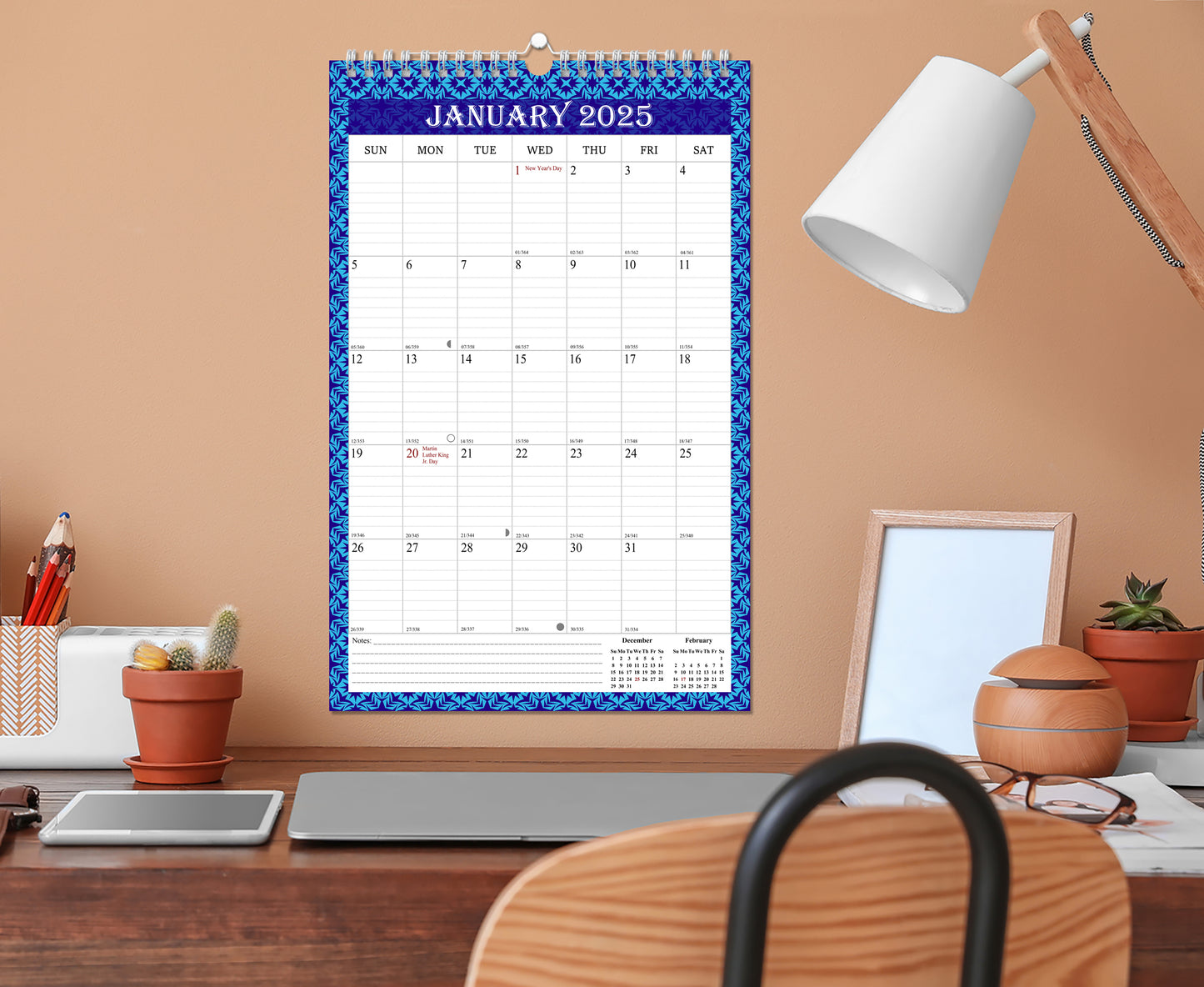 2025 Wall Calendar Spiral-Bound Twin-Wire Binding - 12 Months 14