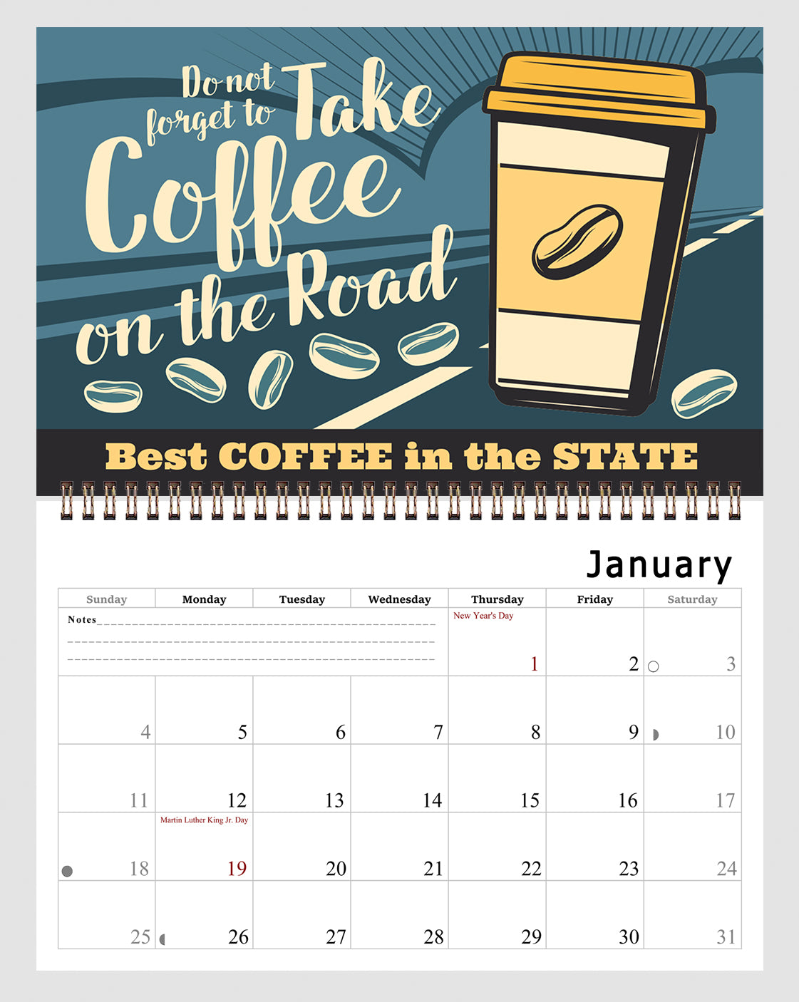 2026 Spiral-bound Wall Calendar (Coffee) - 12 Months Desktop/Wall Calendar/Planner