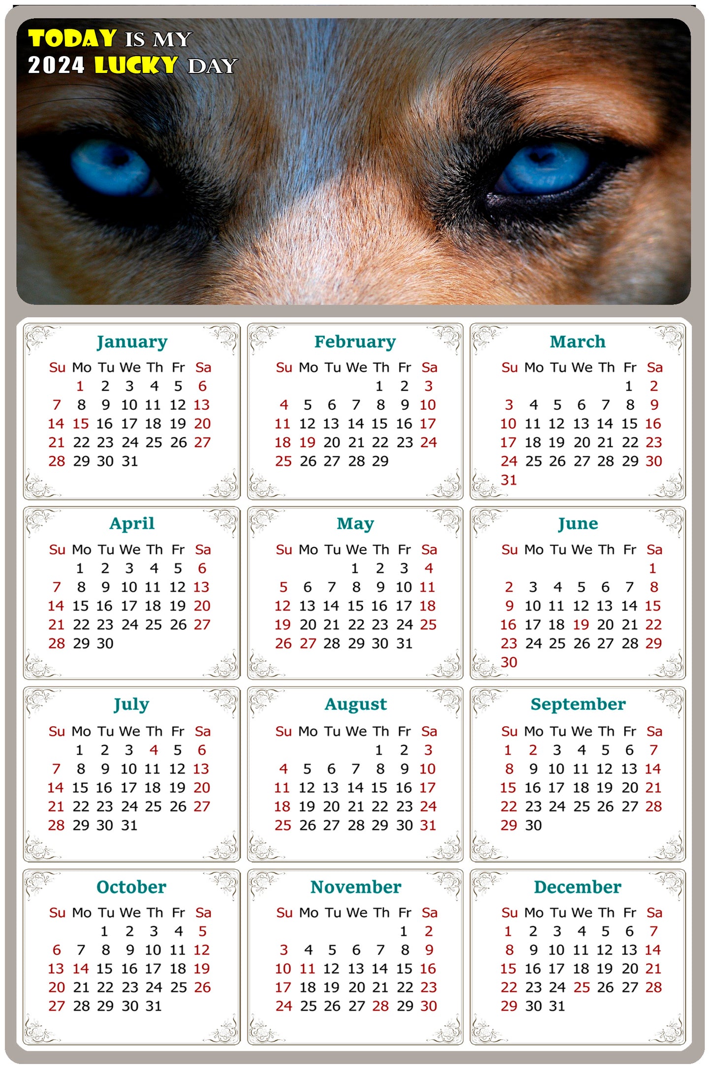 2024 Magnetic Calendar - Today is My Lucky Day (Fade, Tear, and Water Resistant)- Dogs Themed 03