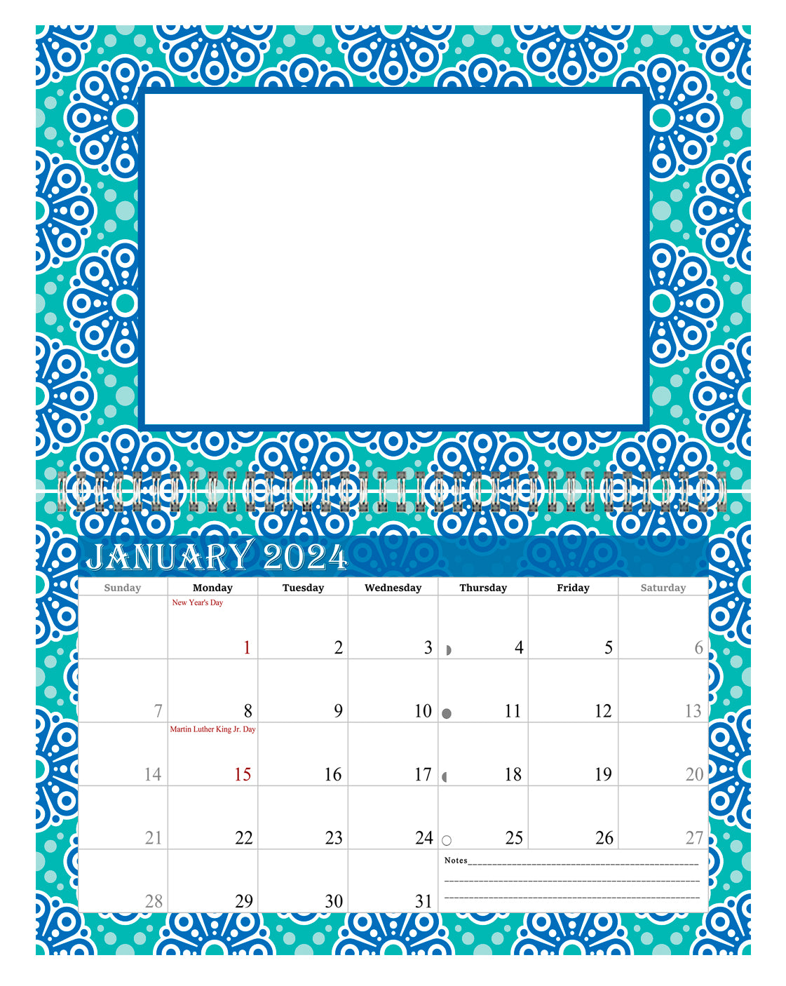 2024 Photo Frame Wall Spiral-bound Calendar (Add Your Own Photos) - 12 Months Desktop/Wall Calendar/Planner - (Edition #15)