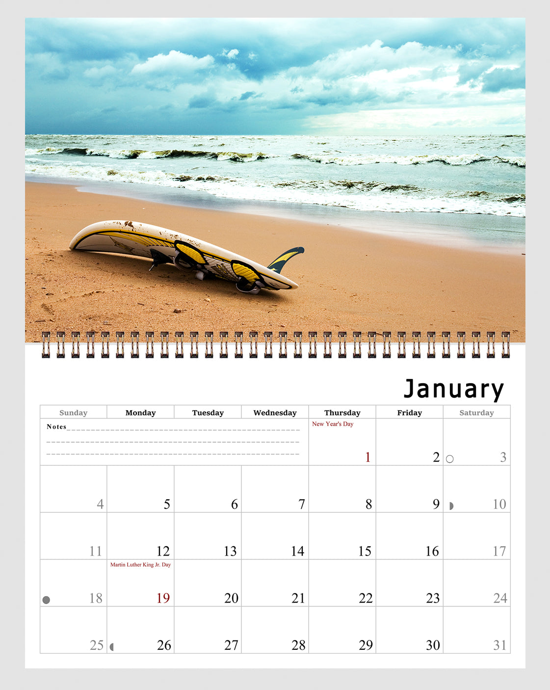 2026 Spiral-bound Wall Calendar (Beaches) - 12 Months Desktop/Wall Calendar/Planner