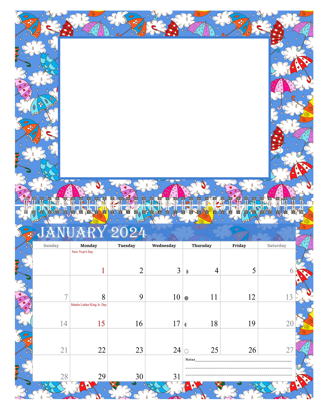 2024 Photo Frame Wall Spiral-bound Calendar (Add Your Own Photos) - 12 Months Desktop/Wall Calendar/Planner - (Edition #14)