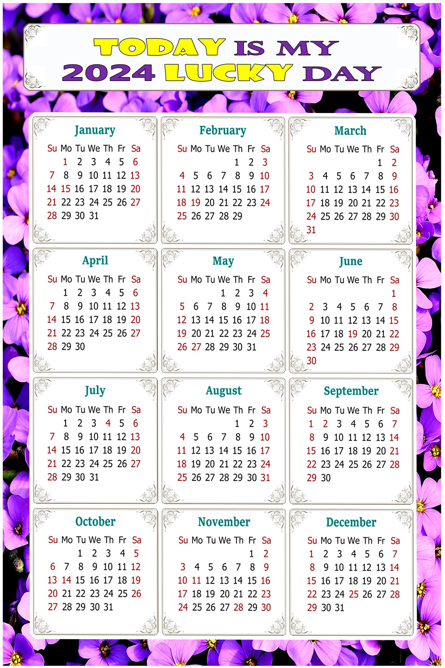 2024 Magnetic Calendar - Calendar Magnets - Today is my Lucky Day - (Fade, Tear, and Water Resistant) - Themed 026