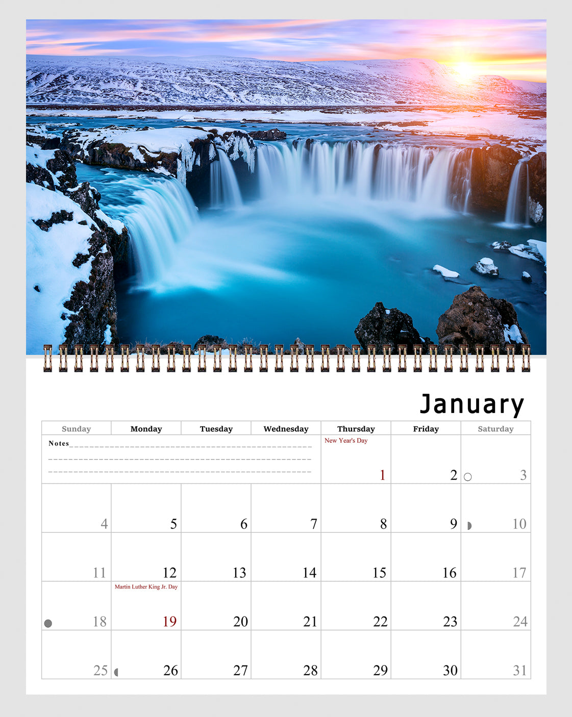 2026 Spiral-bound Wall Calendar (Sunset&Sunrise) - 12 Months Desktop/Wall Calendar/Planner