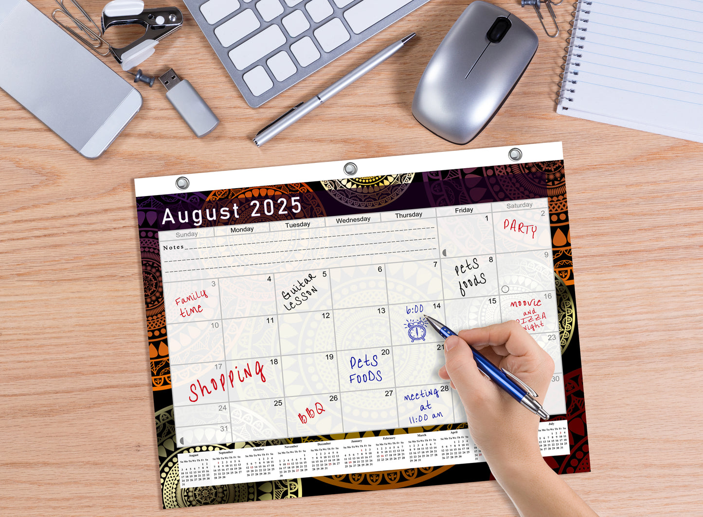 2025 - 2026 Academic Year 12 Months Student Calendar / College Planner for 3-Ring Binder, Desk or Wall -School Supplies - Made in USAl -v015