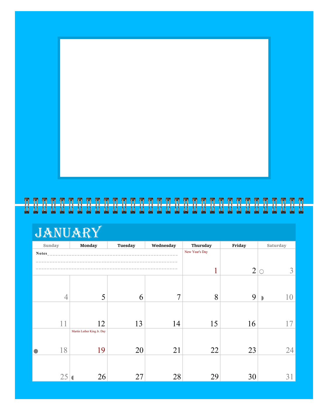 2026 Photo Frame Wall Spiral-bound Calendar (Add Your Own Photos) - 12 Months Desktop/Wall Calendar/Planner - (Edition #05)