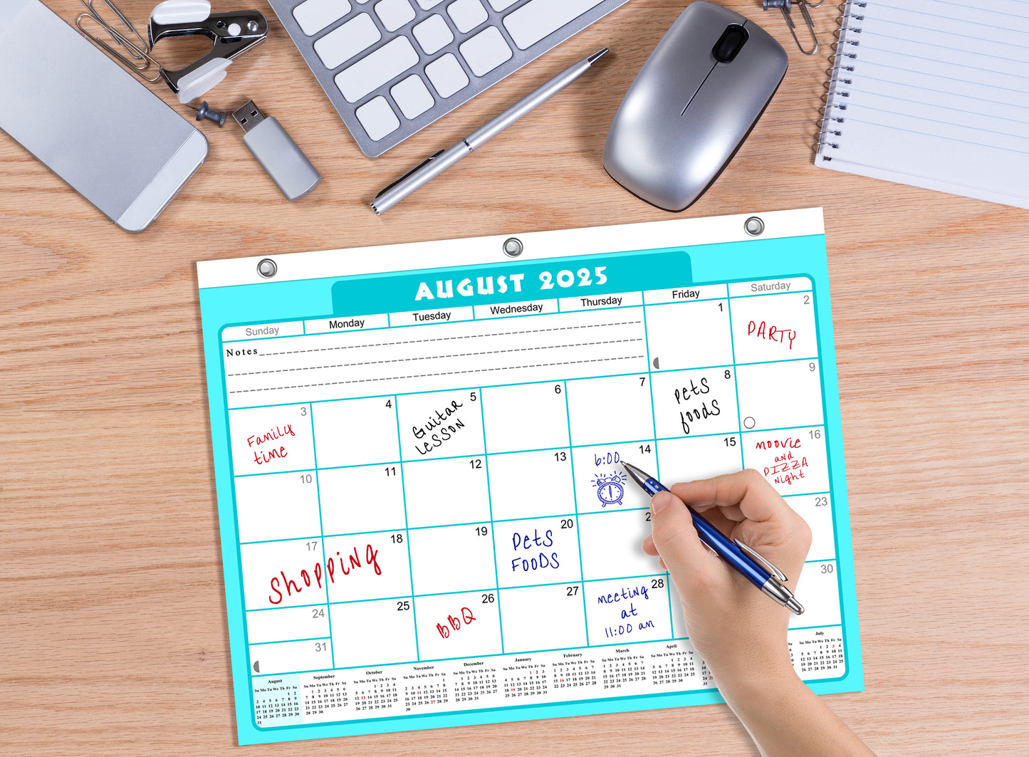 2025 - 2026 Academic Year 12 Months Student Calendar / College Planner for 3-Ring Binder, Desk or Wall -School Supplies - Made in USA -v006