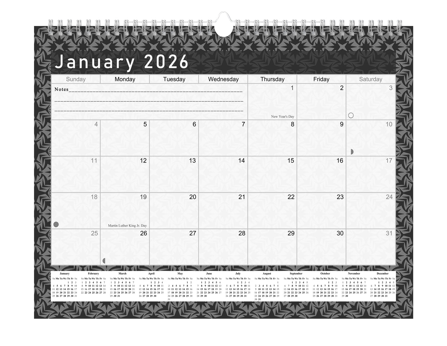 2025-2026 Monthly Spiral-Bound Wall/Desk Calendar - Desktop/Wall Blotter Calendar/Planner - (Edition B&W #017)