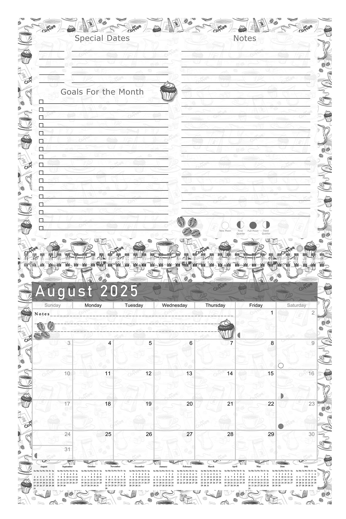 2025 - 2026 Academic Year 12 Months Student Calendar 3-Ring Binder - Black&White - (Edition #026)