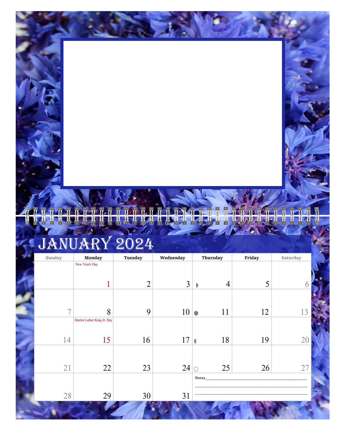 2024 Photo Frame Wall Spiral-bound Calendar (Add Your Own Photos) - 12 Months Desktop/Wall Calendar/Planner - (Edition #13)