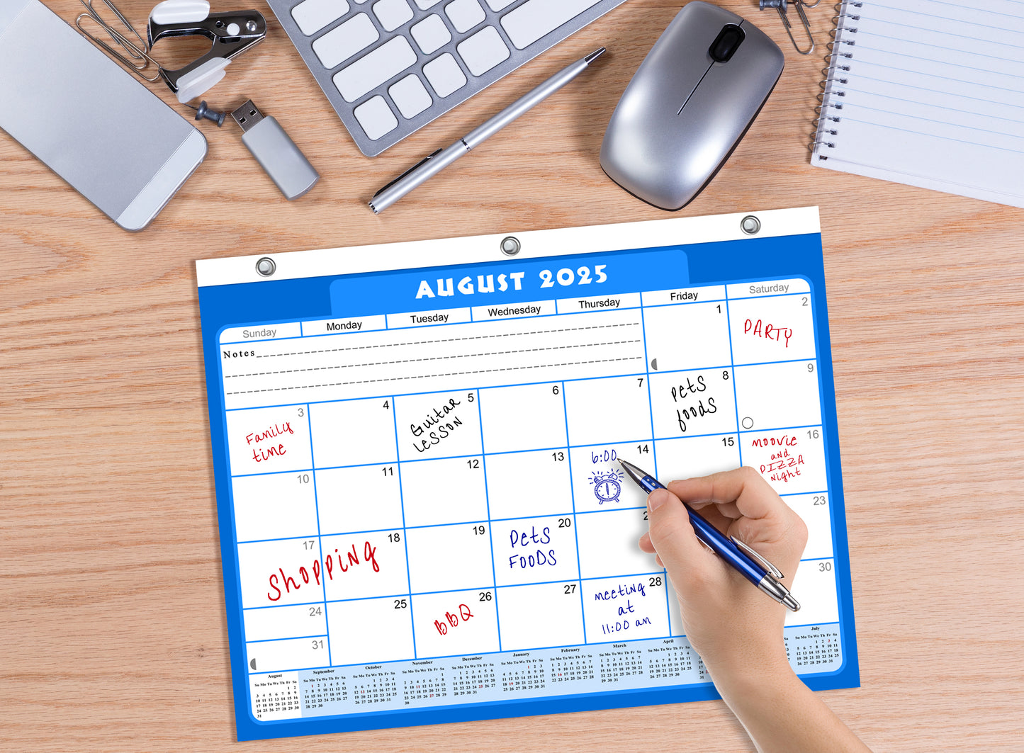 2025 - 2026 Academic Year 12 Months Student Calendar / College Planner for 3-Ring Binder, Desk or Wall -School Supplies - Made in USA -v004