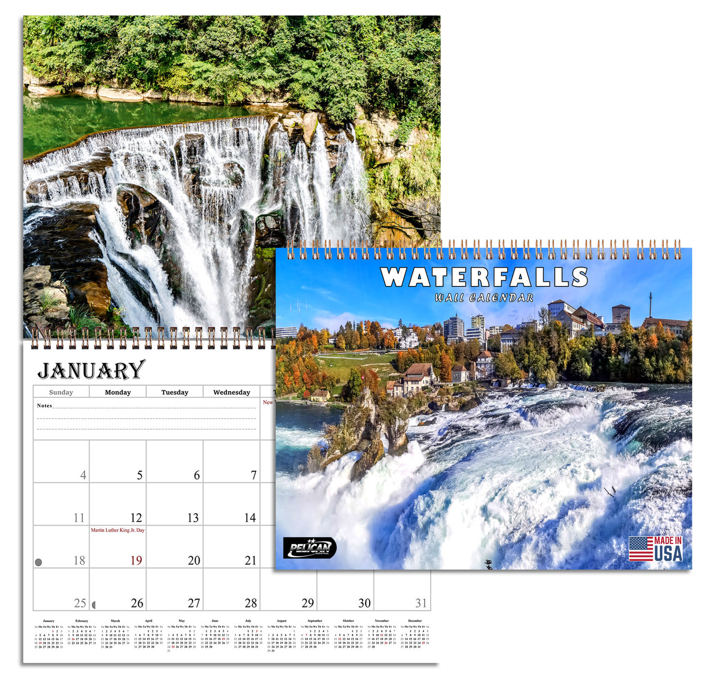 2026 Spiral-bound Wall Calendar (Waterfalls) - 12 Months Desktop/Wall Calendar/Planner