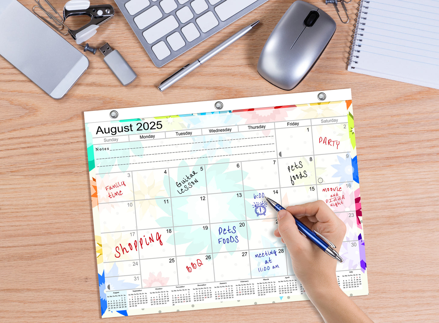 2025 - 2026 Academic Year 12 Months Student Calendar / College Planner for 3-Ring Binder, Desk or Wall -School Supplies - Made in USA -v008