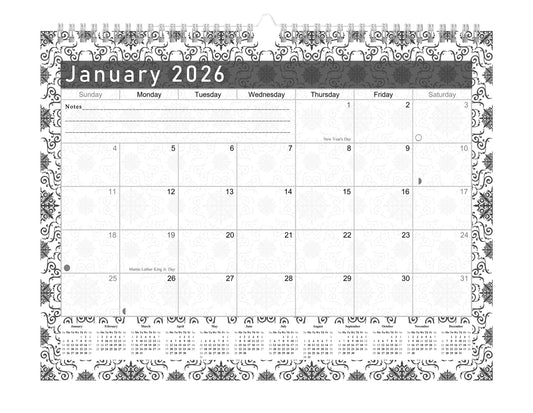 2025-2026 Monthly Spiral-Bound Wall/Desk Calendar - Desktop/Wall Blotter Calendar/Planner - (Edition B&W #014)