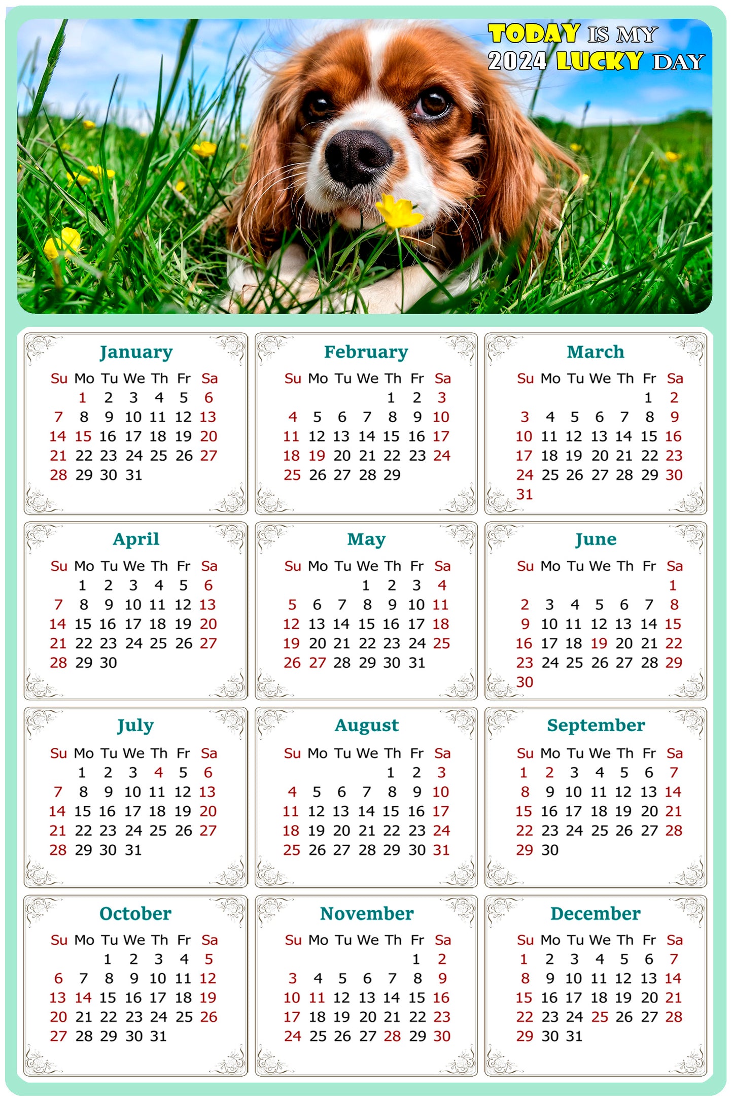2024 Magnetic Calendar - Today is My Lucky Day (Fade, Tear, and Water Resistant)- Dogs Themed 06