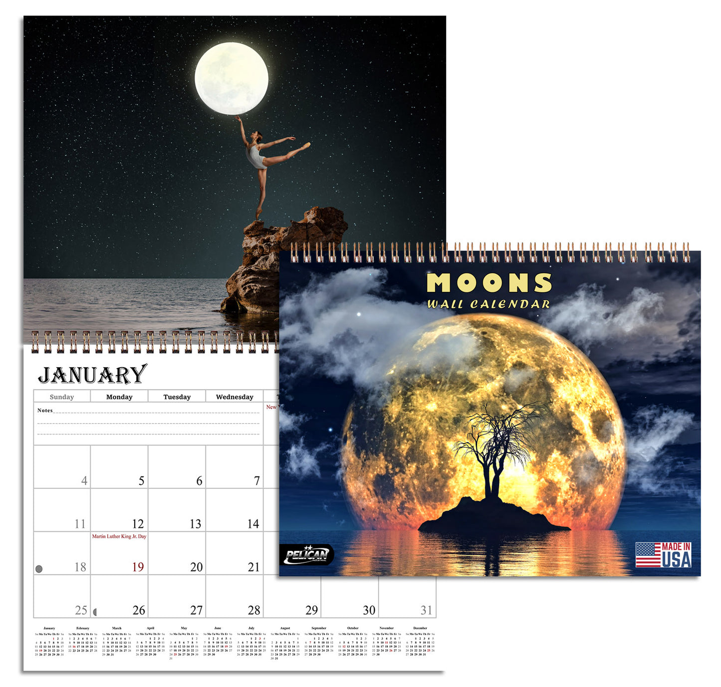 2026 Spiral-bound Wall Calendar (Moons) - 12 Months Desktop/Wall Calendar/Planner