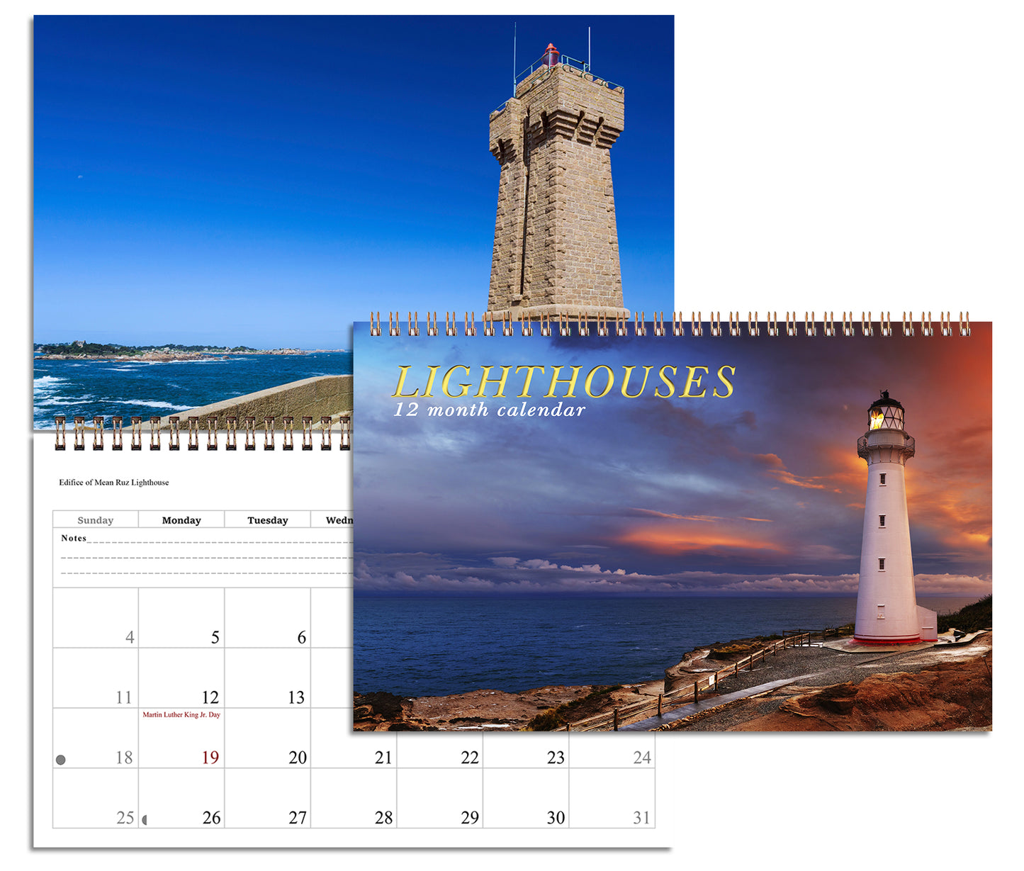 2026 Spiral-bound Wall Calendar (Lighthouses) - 12 Months Desktop/Wall Calendar/Planner