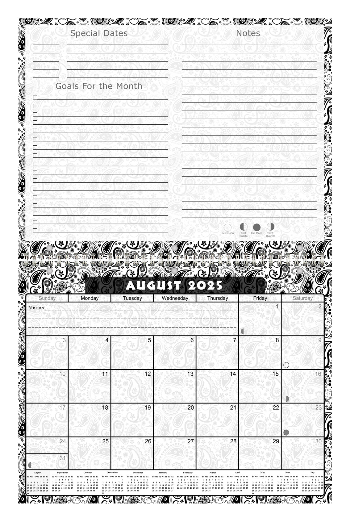 2025 - 2026 Academic Year 12 Months Student Calendar 3-Ring Binder (Edition #010)