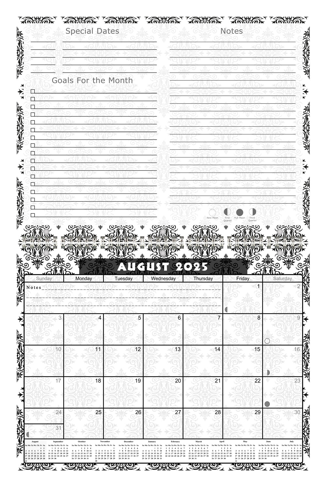 2025 - 2026 Academic Year 12 Months Student Calendar 3-Ring Binder (Edition #09)