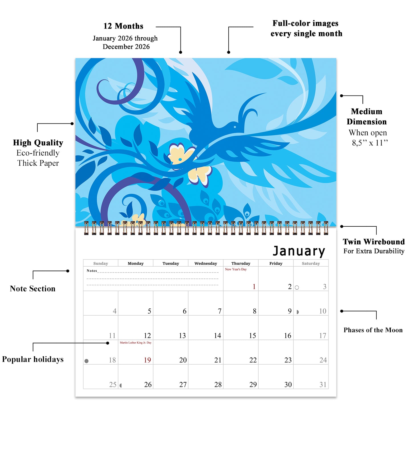 2026 Spiral-bound Wall Calendar (Art) - 12 Months Desktop/Wall Calendar/Planner (Copy)