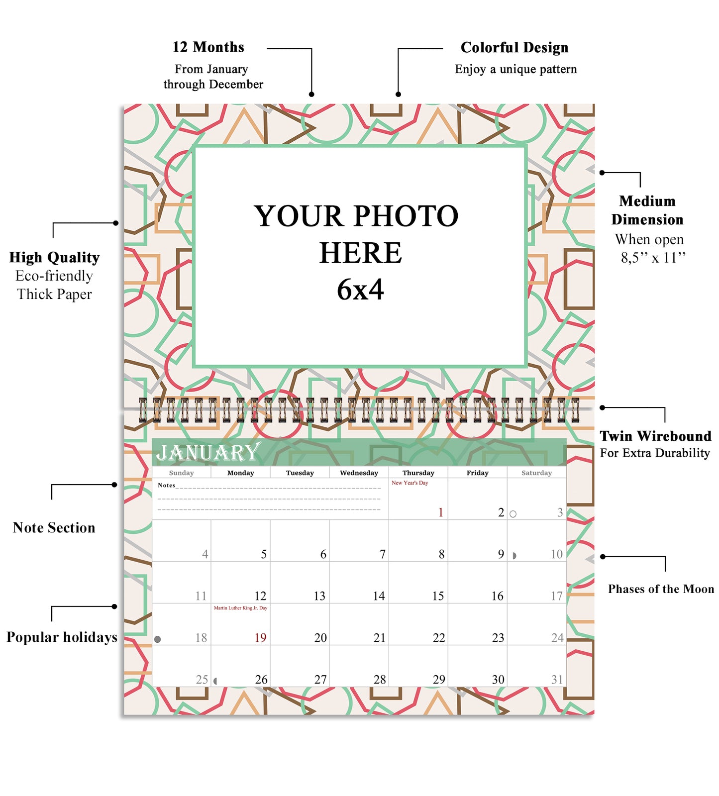 2026 Photo Frame Wall Spiral-bound Calendar (Add Your Own Photos) - 12 Months Desktop/Wall Calendar/Planner - (Edition #11)
