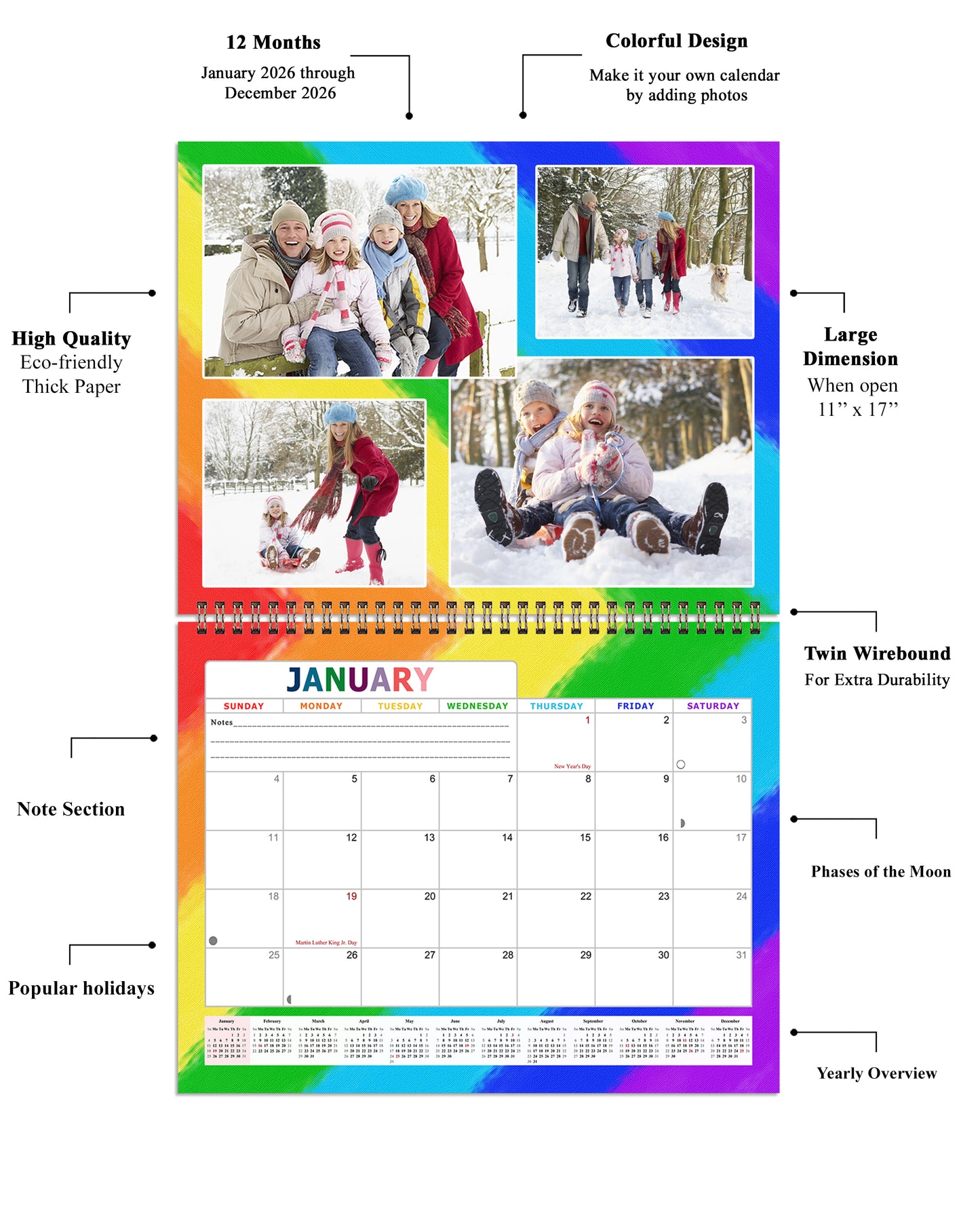 2026 Scrapbook Wall Calendar Spiral-bound (Add Your Own Photos) - 12 Months Desktop #014