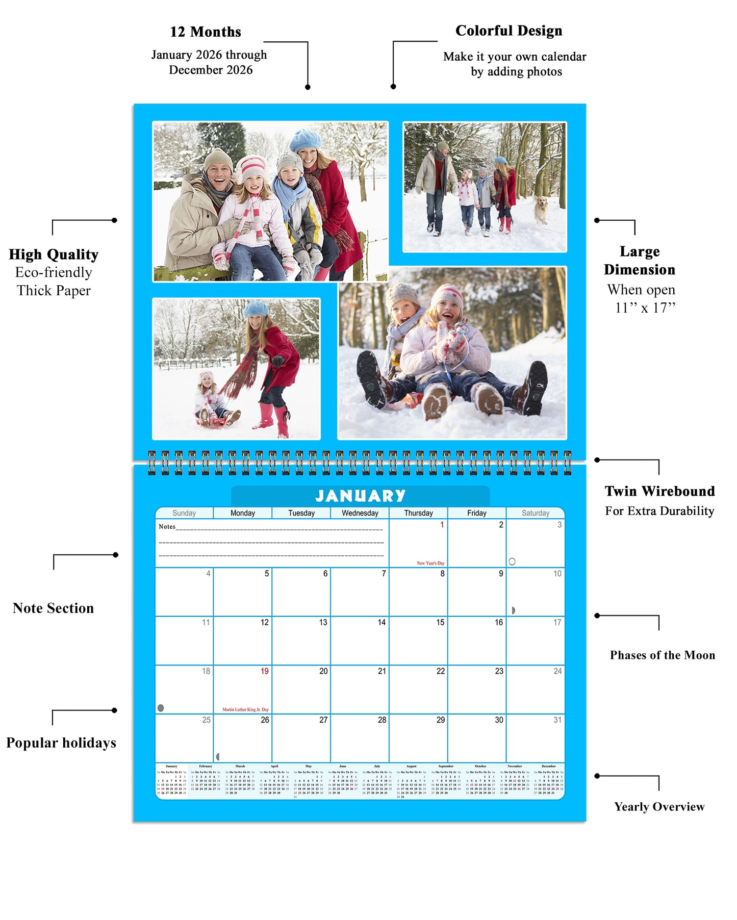 2026 Scrapbook Wall Calendar Spiral-bound (Add Your Own Photos) - 12 Months Desktop #05