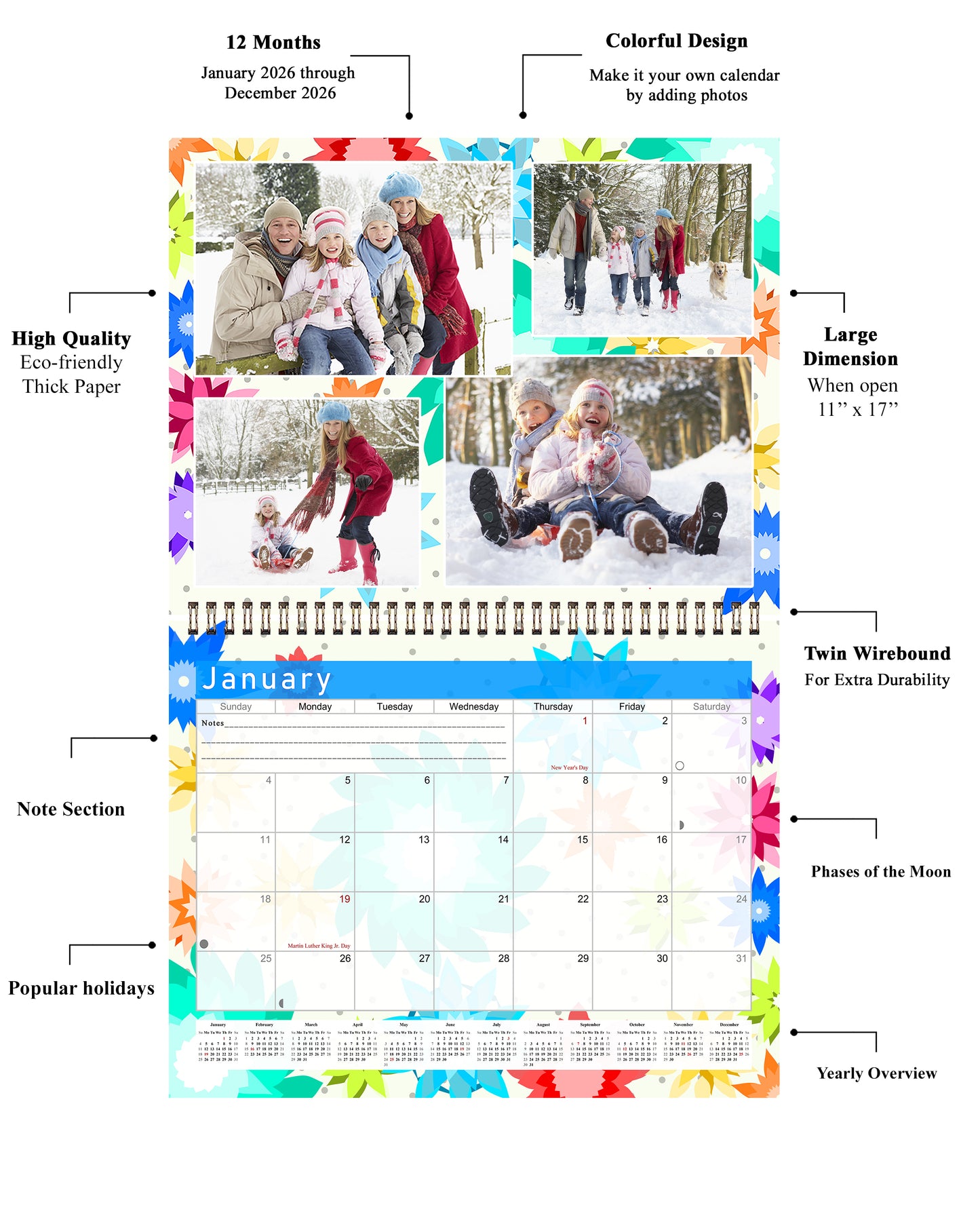 2026 Scrapbook Wall Calendar Spiral-bound (Add Your Own Photos) - 12 Months Desktop #01