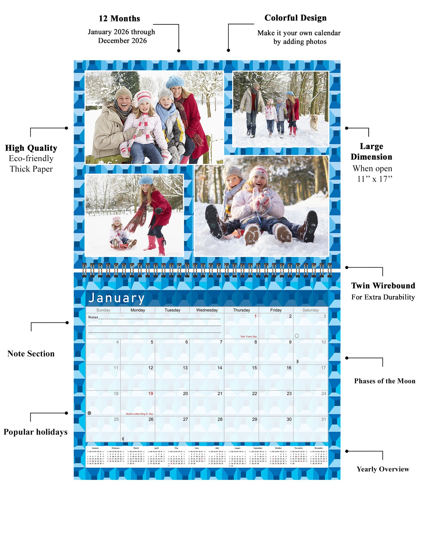 2026 Scrapbook Wall Calendar Spiral-bound (Add Your Own Photos) - 12 Months Desktop #03