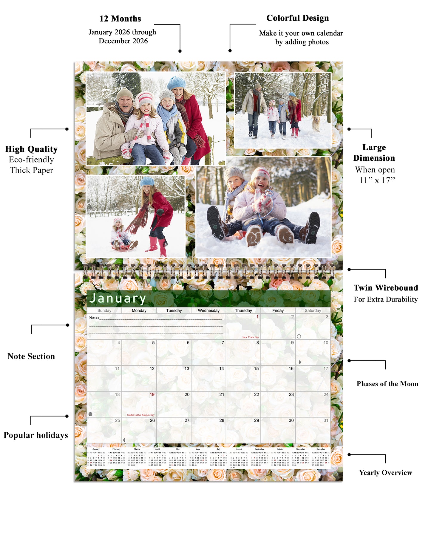2026 Scrapbook Wall Calendar Spiral-bound (Add Your Own Photos) - 12 Months Desktop #012