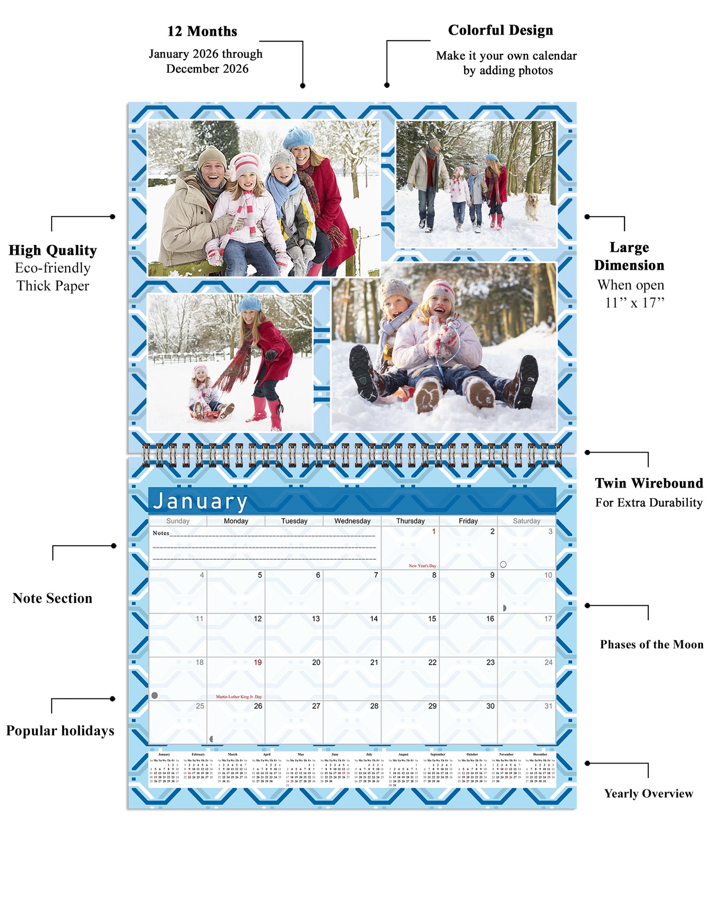 2026 Scrapbook Wall Calendar Spiral-bound (Add Your Own Photos) - 12 Months Desktop #04