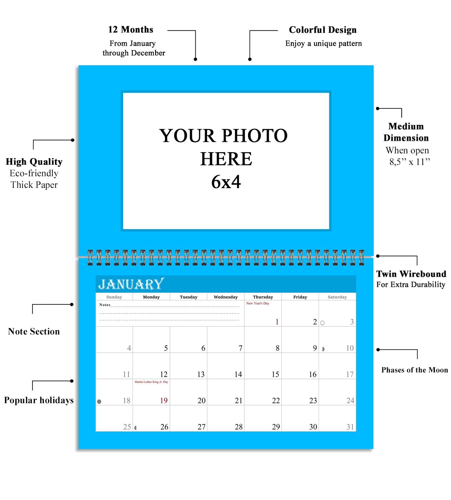 2026 Photo Frame Wall Spiral-bound Calendar (Add Your Own Photos) - 12 Months Desktop/Wall Calendar/Planner - (Edition #05)