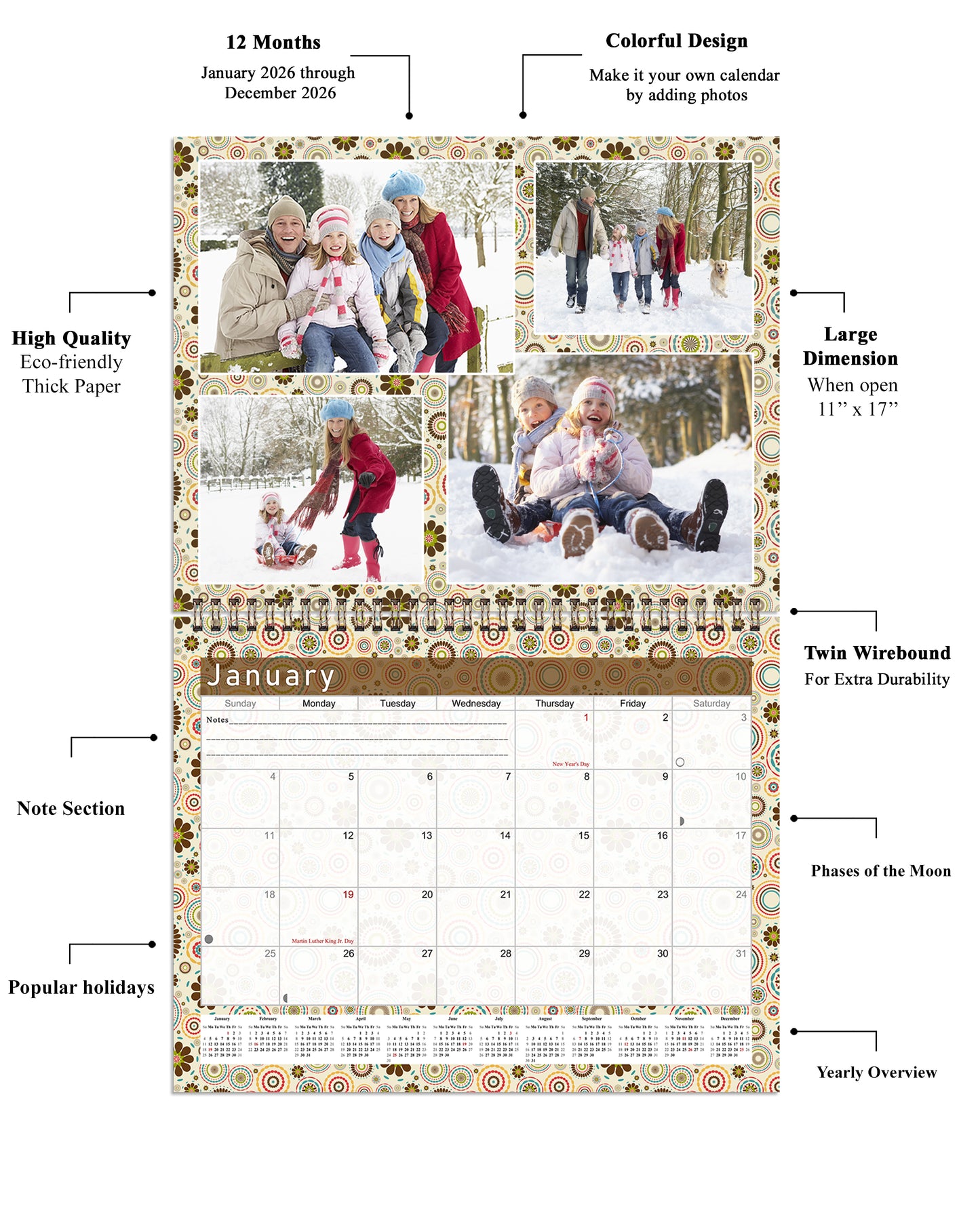 2026 Scrapbook Wall Calendar Spiral-bound (Add Your Own Photos) - 12 Months Desktop #010