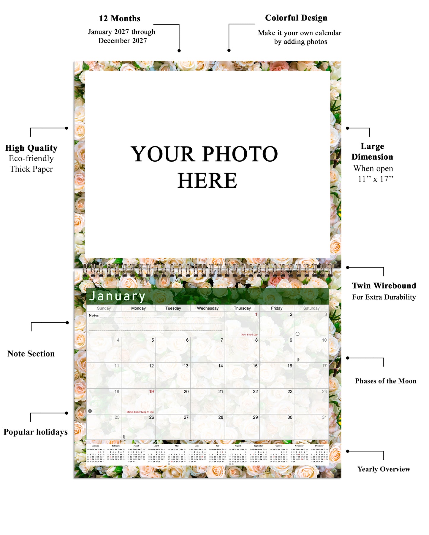 2027 Scrapbook Wall Calendar Spiral-bound (Add Your Own Photos) - 12 Months Desktop #012