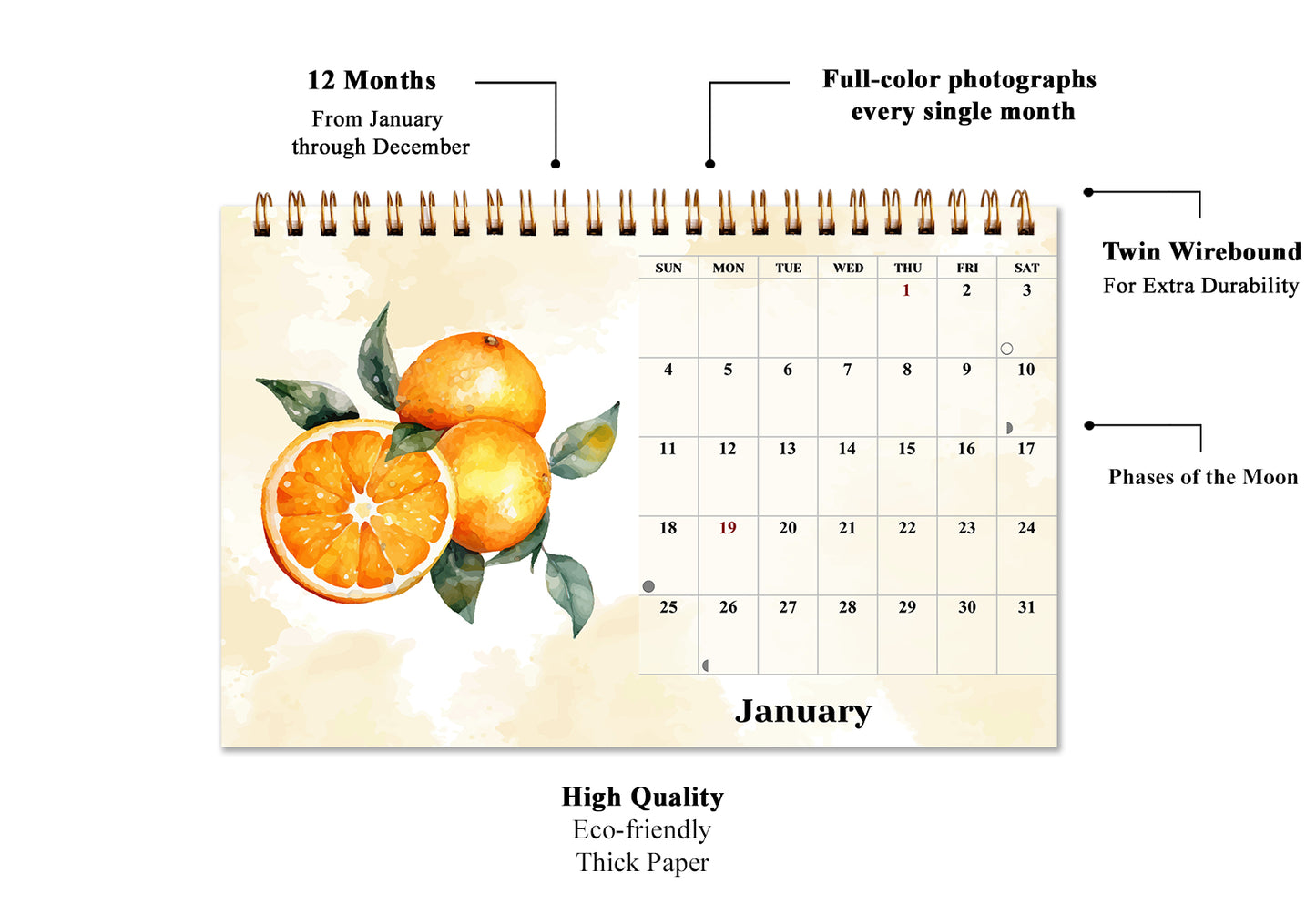 2026-12 Months Desk Calendar Desktop Planner with To-Do List (Fruits & Berries)