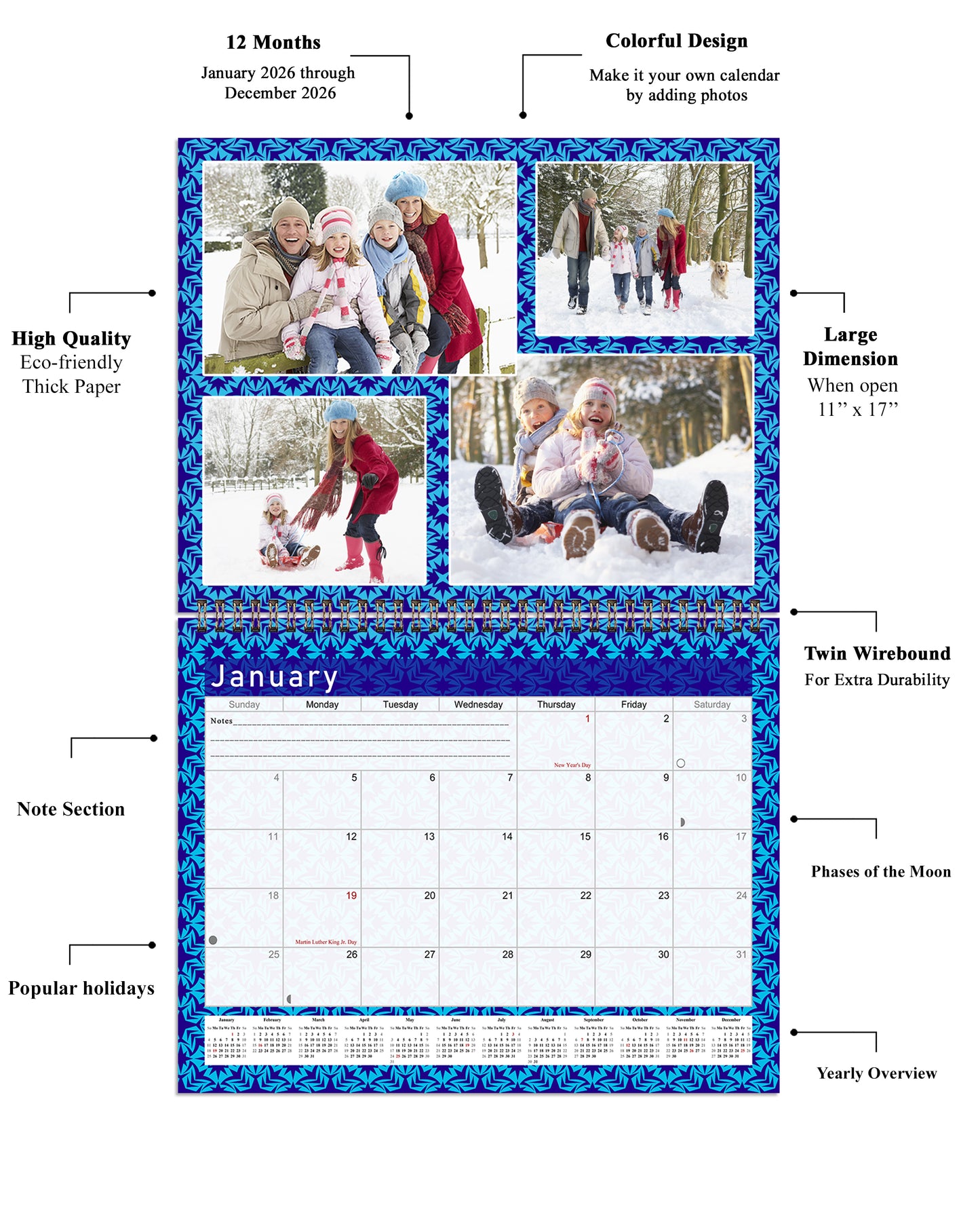 2026 Scrapbook Wall Calendar Spiral-bound (Add Your Own Photos) - 12 Months Desktop #07