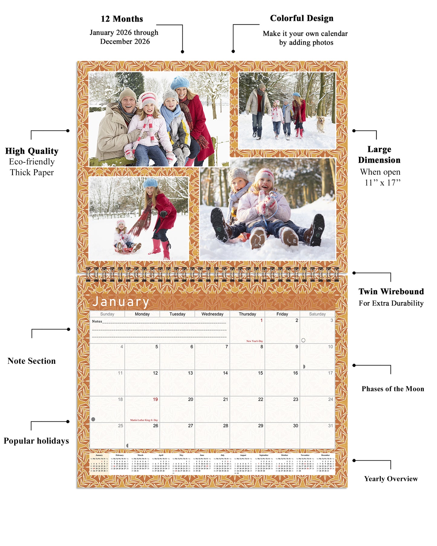 2026 Scrapbook Wall Calendar Spiral-bound (Add Your Own Photos) - 12 Months Desktop #09